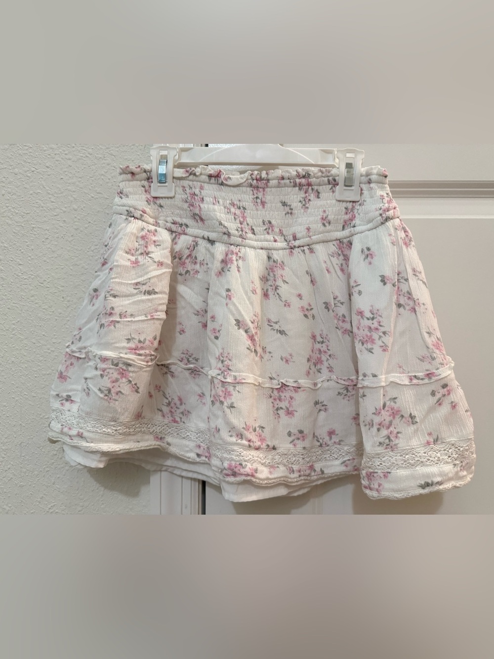Hollister White Mini Skort with Pink Floral Print